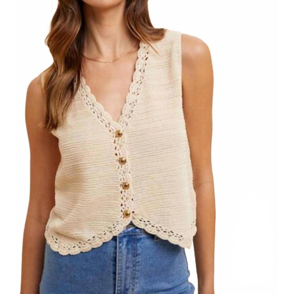 NEW ANNIEWEAR crochet sweater vest in oatmeal